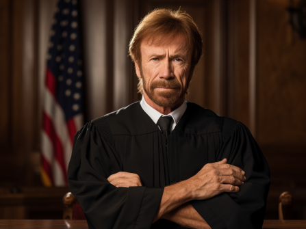 Chuck Norris pictured in front of American flag ready to be sworn in