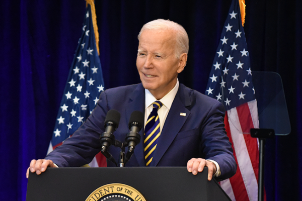 Joe Biden at podium giving speech