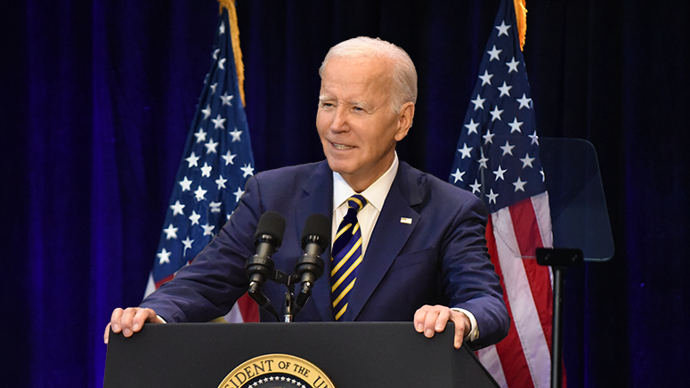 Joe Biden at podium giving speech