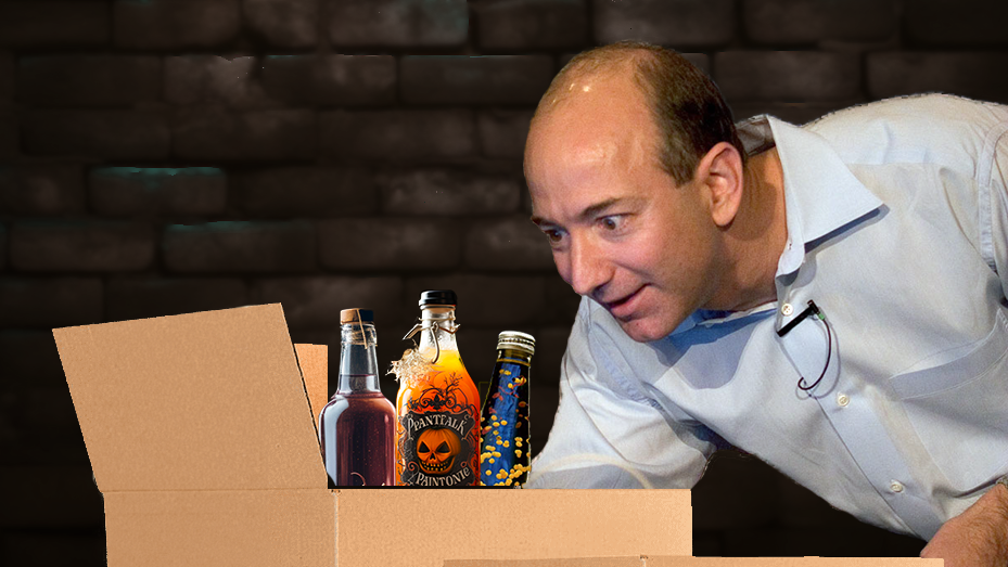 Jeff Bezos showing off the inside of the Bevos subscription box