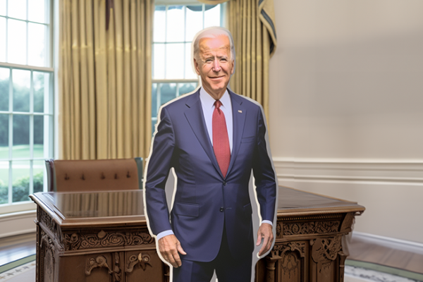 Cardboard cutout of Joe Biden in Oval Office