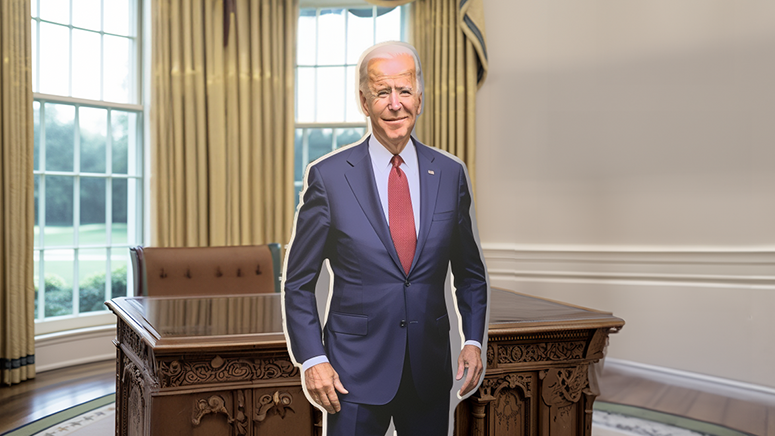 Cardboard cutout of Joe Biden in Oval Office