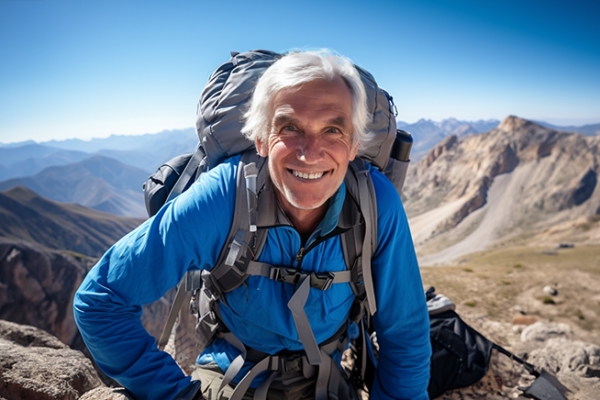 Hiker smiling at top of mountain