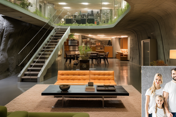 Luxury underground bunker with concrete walls and cool design