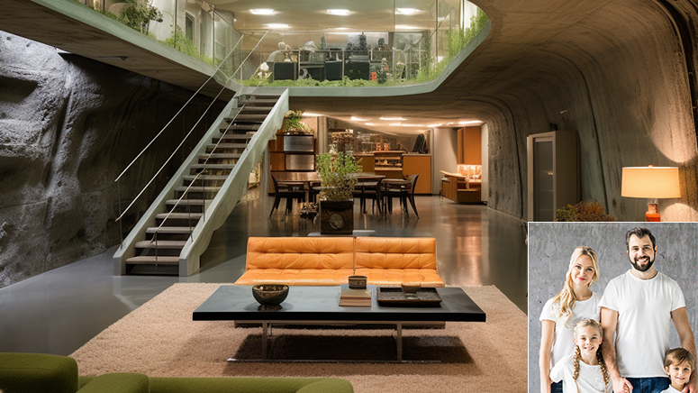 Luxury underground bunker with concrete walls and cool design