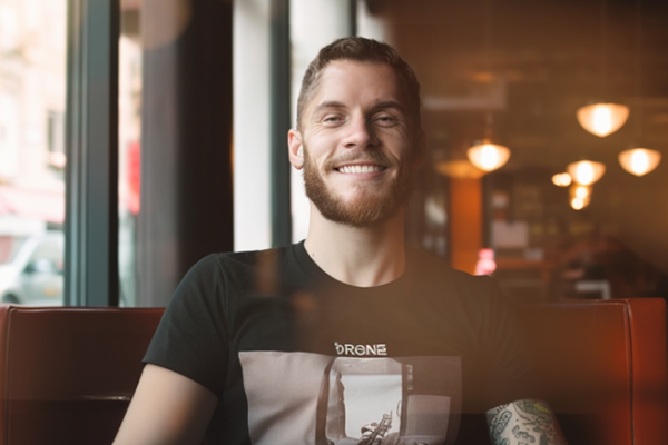 Man at restaurant smiling