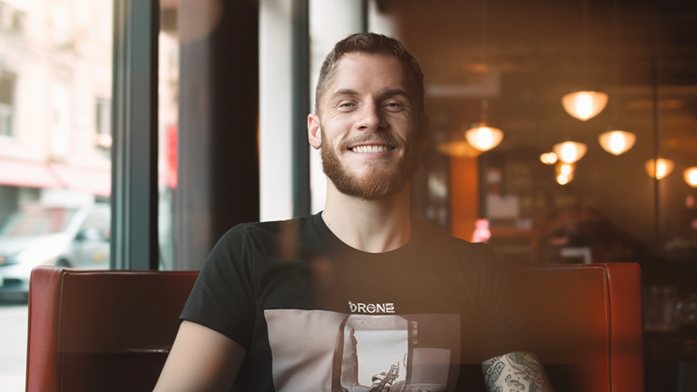 Man at restaurant smiling