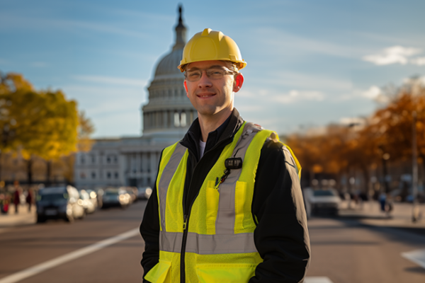 Safety officer pictured in front of the US Capitol building