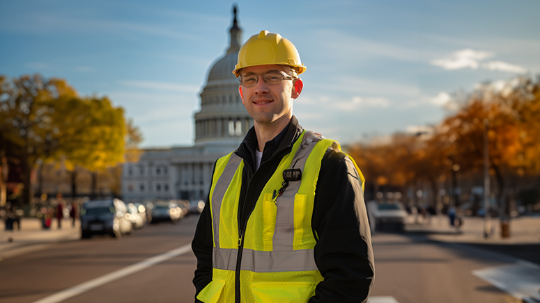 Safety officer pictured in front of the US Capitol building