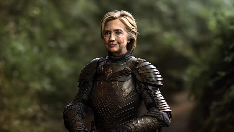 Hillary Clinton dressed in armor to battle meme lords