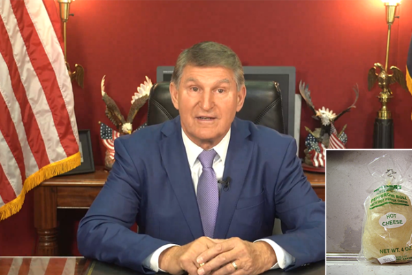 Senator Joe Manchin giving a speech about pepperoni rolls