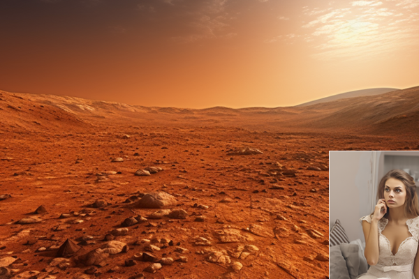 Mars surface and woman in a wedding dress