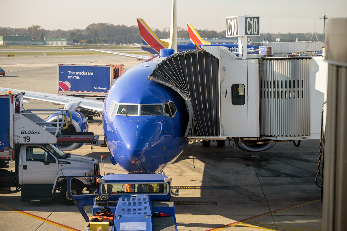 Southwest Airlines plane loading