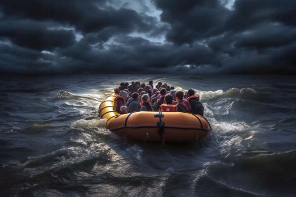 Lifeboat on the ocean
