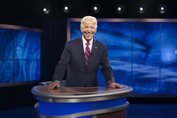 Joe Biden as a game show contestant with a lot of blue